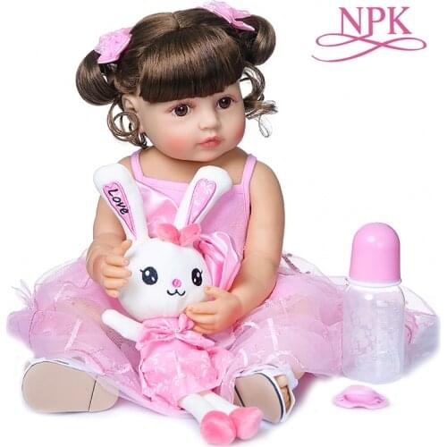 55CM original NPK reborn baby toddler girl princess doll in pink skirt lifelike very soft full body silicone doll bath toy
