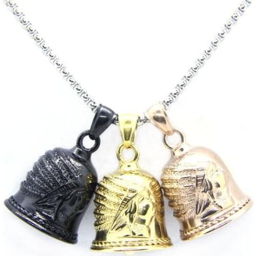 3 Colors Chief Indian Bell Pendant 316L Stainless Steel Jewelry Indian Motor Biker Pendant