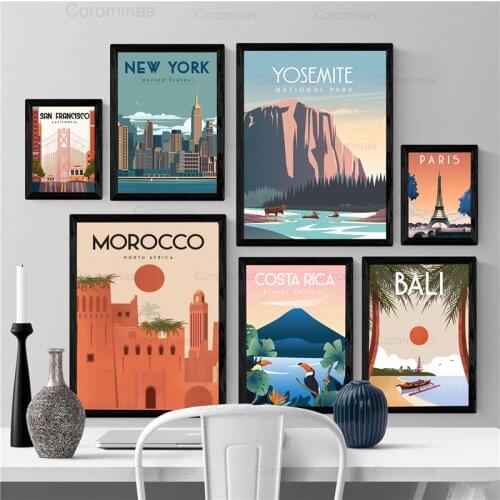 Morocco Landscape Poster Paris New York City Travel Canvas Painting Modern Wall Art Modular Print Pictures Aisle Home Decoration