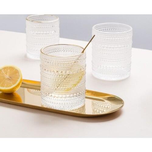 Cutelife Nordic Golden Relief Transparent Shot Glass Cup Cocktail Drinkware Milk Tea Coffee Cup Water Whiskey Beer Double Glass