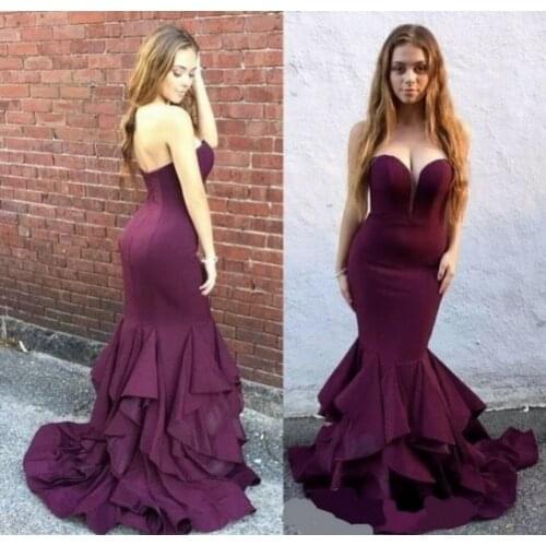 Sexy Long V-Neck Ruched Prom Dresses Mermaid Sleeveless Sweep Train Open Back Burgundy Abendkleider Robes de Soirée for Women