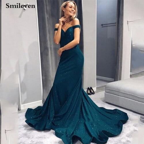 Smileven Dark Green Mermaid Evening Dress Off The Shoulder Dubai Formal Prom Party Gown robe de soiree