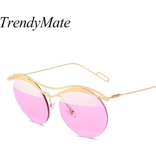 Brand Designer Women Round Sunglasses Men Fashion Vintage Metal Frame Ocean Sun Glasses Shade Pink Tinted Eyewear UV400 1495T
