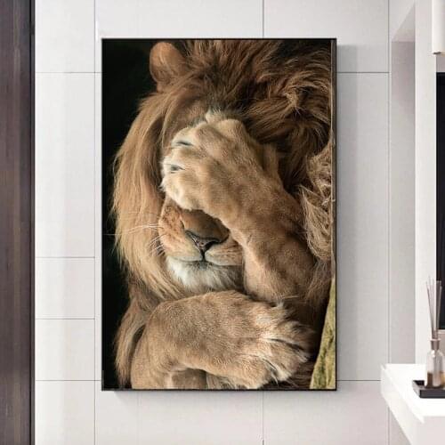 Modern Lovely Sleeping Lion Canvas Painting Lion King Animal Prints and Posters Wall Art Picture for Living Room Home Decoration