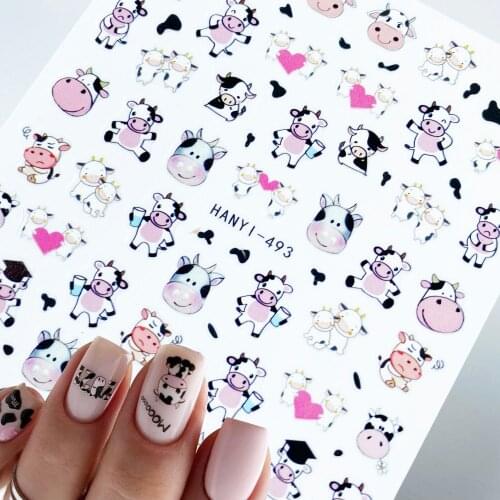 1pcs Cute Cow Self Adhesive Nail Art Stickers 2021 New Year Chinese Elements Nail Sticker Decals Manicure DIY Accessories