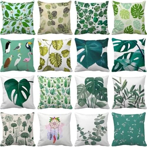 Tropical Plants Palm Leaf Green Leaves Monstera Cushion Covers Hibiscus Flower Cushion Cover Decorative Plush fabric Pillow Case