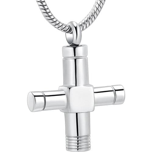 Stainless Steel Ashes Urn Keepsake Jewelry Unique Cross Cremation Pendant Necklace for Men Women