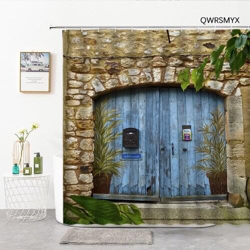 3D Historical Building And Wooden Door Bathroom Curtain Printing Shower Curtains Washable Fabric Home Decor Bathroom Products