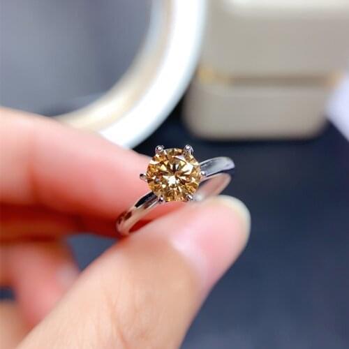 Yellow Moissanite Ring 1CT VVS 6.5MM Lab Diamond with Certificate Fine Jewelry for Women Wedding Gift Real 925 Sterling Silver