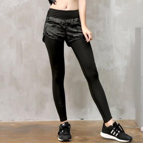 Women Yoga Female Camouflage Quick Dry T-shirt Sportswear Gym Running Pants Workout Outwear Girls Clothes Fake Two Pieces Pants