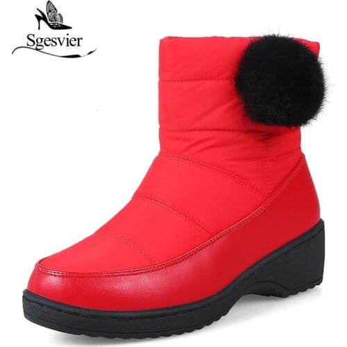 SGESVIER Women Winter Boots Female Snow Plush Ankle Boots Cotton Down Warm Shoes Zapatos Mujer Botas Red Black White 35-44 OX036