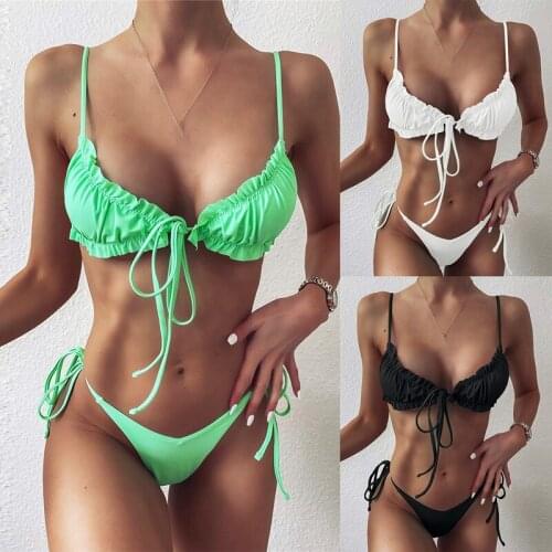 Womens Split Tube Top High Slit Swimsuit Personalized Pleated Lace Bikini Suit