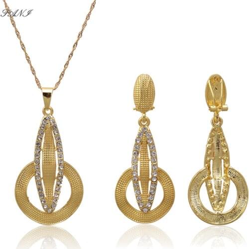 Fani Exquisite Gold Color Womens Jewelry Sets Earrings Pendant Copper For Party Wedding Gift DIY style Statement Jewelry set