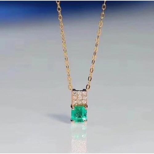 Natural green emerald necklace natural gemstone Elegant small square pendant necklace S925 silver women party gift fine jewelery