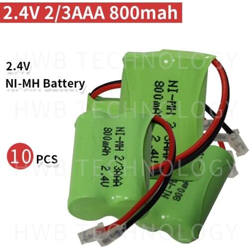10PCS/lot New Ni-MH 2/3AAA 2.4V 500mAh Ni-MH 2/3 AAA Rechargeable Battery Pack With Plugs For Cordless Phone Free Shipping