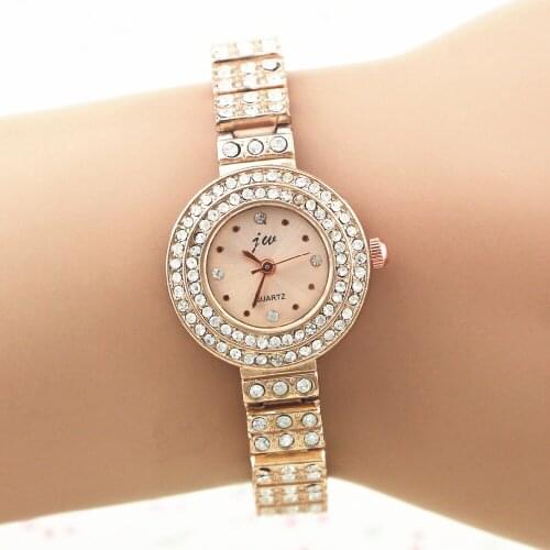 100pcs/lot JW-3459 double row crystal rose gold bracelet watch elegance crystal watch wrap quartz dress wristwatch for women