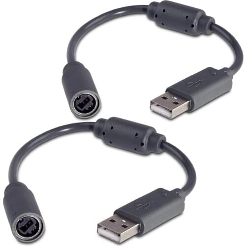 2 Pack Replacement Dongle USB Breakaway Cable for Xbox 360 Wired Controllers - Dark Grey