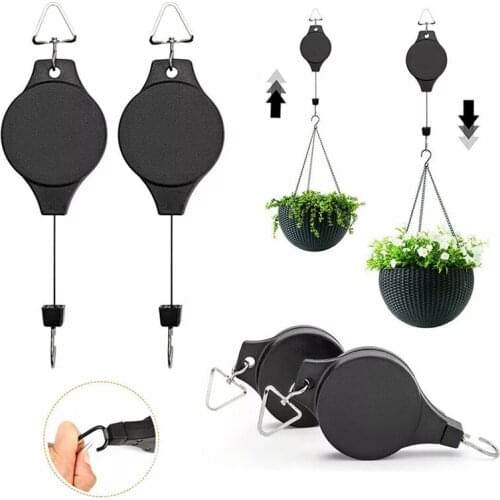 20-90CM Retractable Drop-Down Flower Pot/Hanging Basket Pulley Hook Adjustable Telescopic Plant Hanger Belt Hook Garden Tools