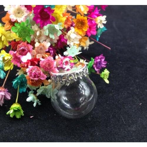 20sets/lot 20*15mm glass globe crown base set glass vial pendant glass bottle dome cover necklace pendant charms jewelry finding
