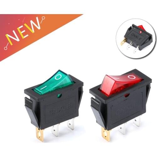 5Pcs KCD3 On-Off 3Pin Rocker switch 16A / 250V green red lights 16A/20A 250V/125VAC