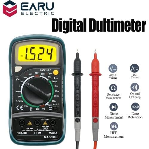 MAS830L Digital Multimeter Esr Automotive Electrical Dmm Transistor Peak Resistance Ammeter Voltmeter Ohm Voltage Tester Meter