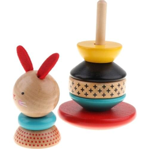 Wooden Ring Rainbow Stacker Classic Developmental Sorting and Stacking Toy Puppy Roly-Poly Toy for Toddlers 2-in-1