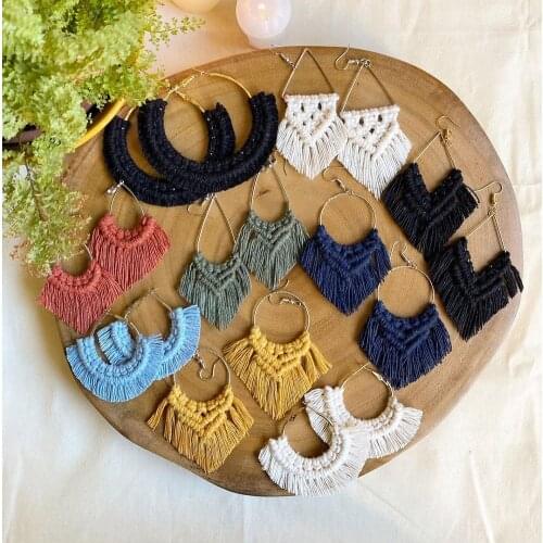 Dvacaman Bohemian Colorful Tassel Macrame Earrings Handmade Cotton Thread Fringed Knotted Dangle Earrings for Women Jewelry Gift