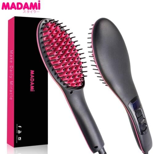 Electric Hair Straightening Brush 450℉ Flat Iron Ceramic Heating Straightener Combs Professional Straight Hair Styling Tools