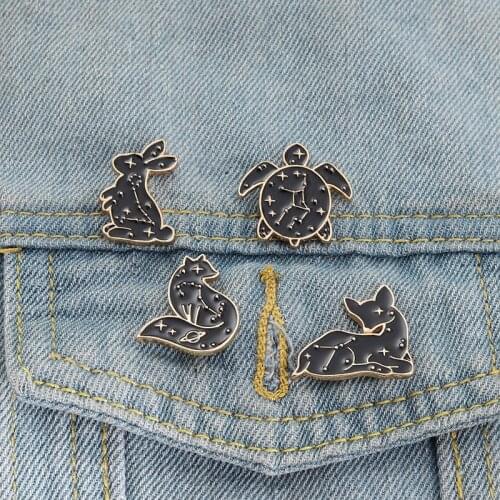 XEDZ Halloween Cartoon Rabbit Enamel Lapel Pin Tortoise Fox Sika Deer Brooch Clothes Animal Jewelry Gift For Kids