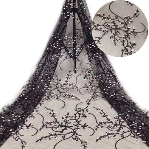 French Mesh Lace Fabric Tulle Flowers Embroidery Craft Sewing DIY Design Evening Party Wedding Dress 5 Yards Trimming Wholesale