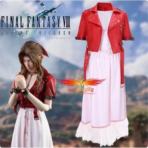 Game Final Fantasy VII Remake Gainsborough Aerith Cosplay Costume Outfits for Women Sexy Dress bracelet Coat Halloween Carnival