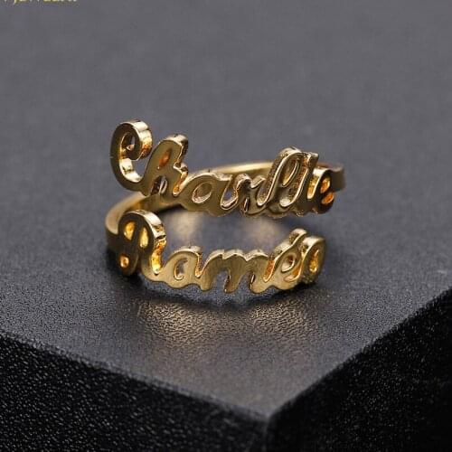 Personalized Double Custom Name Rings Stainless Steel Couples Names Letters Ring New Mom Gift Mother Daughter Family Jewelry