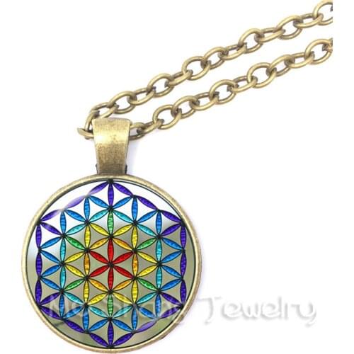 Indian Lucky Flower Jewelry Religious Mandalas Vintage Necklace Zen Pendant Charms Glass Cabochon Necklace Yoga Jewerly