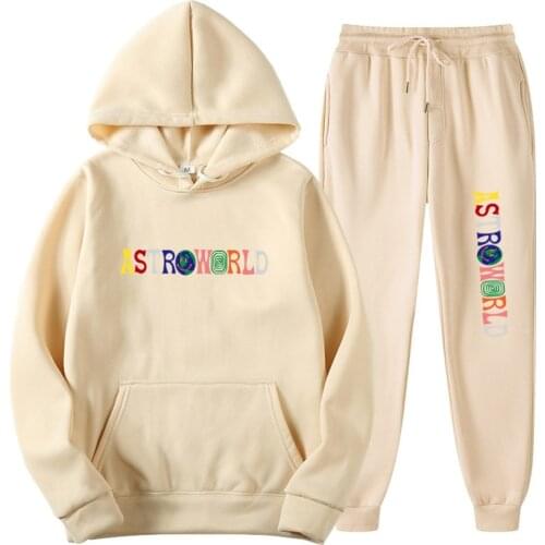 TRAVIS SCOTT ASTROWORLD Hoodies Letters Print Sweatshirt+Sweatpant Mens 2Pcs Sets Tracksuit Hooded Sportswear Running Pants
