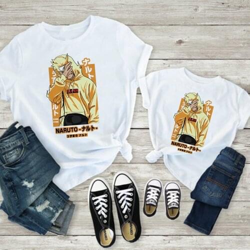 2021 Creative T Shirts Mommy and Me Clothes Cartoon Little golden man Characte Printed Anime Kawaii Family Look Loose Tshirt