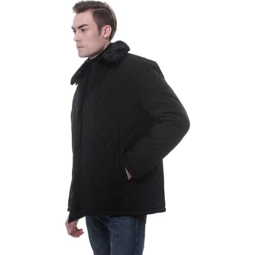 Mens winter padded jacket Thicken removable fur collar Natural mink fur collar Mid-length style Warm mens padded jacket Winter