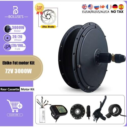 Ebike Fat Tire Conversion Kit 72V 3000W Brushless Non-Gear Rear Cassette Hub Motor Kit 170/190mm Fat Tire Ebike Part 55-70km/h