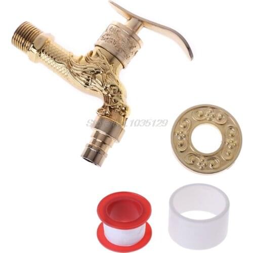 Wall Mounted Antique European Water Tap Carved Golden Decorative Garden Faucet MMP Whosale&DropShip