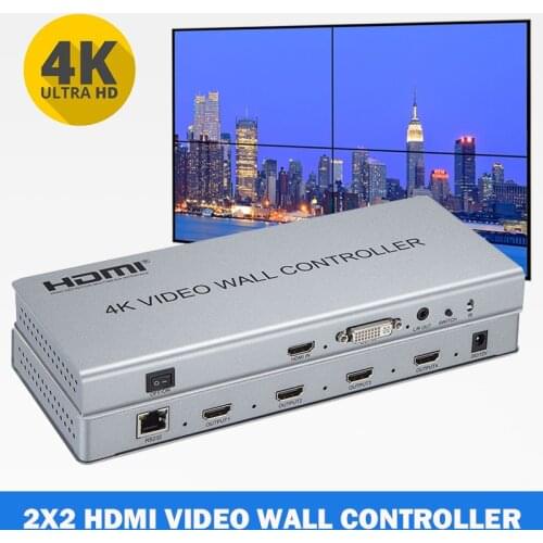4K TV Wall Processor 2x2 Video Wall Controller DVI HDMI Multi-screen Splicing Processor Images Stitching 1x2 1x3 1x4 4x1 Splicer