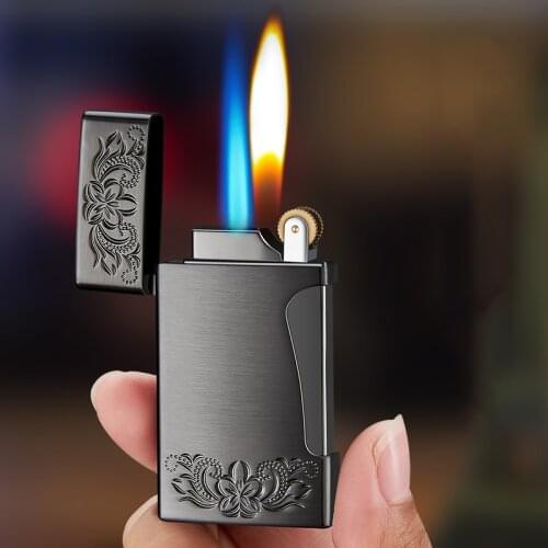 New Creative Butane Gas Inflatable Lighter Double Flame(Red Flame+Jet) 2 in 1 Switch Metal Cigarettes Accessory