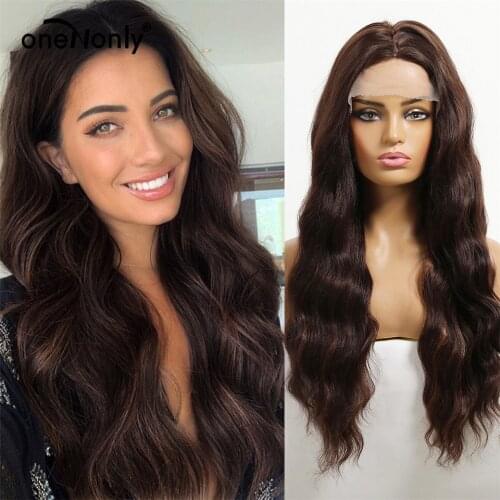 OneNonly Long Brown Loose Wave Omber Wigs Lace Front Synthetic Wigs Free Part for Women Cosplay Natural Hair Heat Resistant