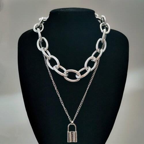 2021 Lover Lock Double Chain Goth Padlock Necklace Hip Hop Silver Color Women Men Punk Emo Gothic Friendship Neck Accessories