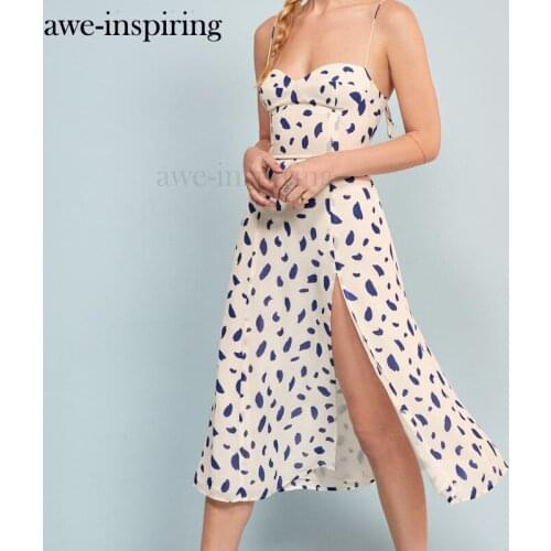 Awe-inspiring Sexy sleeveless vintage leopard print white midi dress Summer cami backless Split party dress Korean vestidos