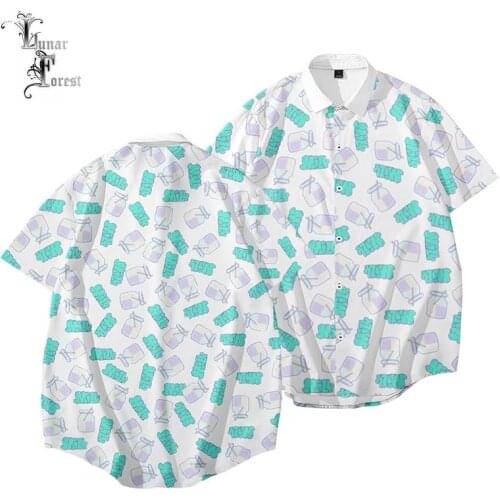 Funny 3D Milk Print Unisex Shirt Women/Men Casual Short Sleeve Cool Loose Button Harajuku Style Streetwear Overclothes Oversize