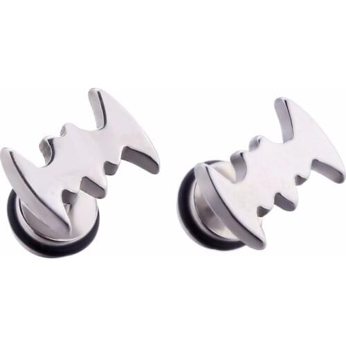 Fashion Bat Shape Earring for Woman Girl Sliver Ear Stud for Man Ear Piercing Jewelry for Party 1 pair