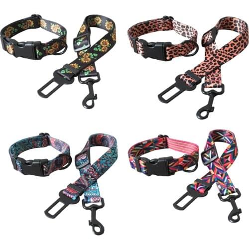 Printed Dog Collar Pet Cat Car Safety Belt Straps Adjustable Leash Harness for Small Medium Puppy Rope Leads 9 Colors