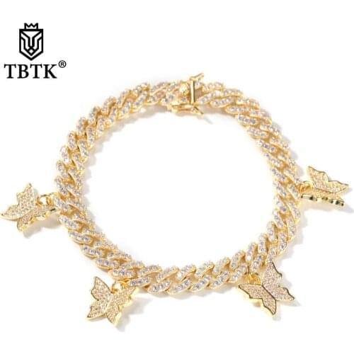 TBTK 9MM Butterfly Bracelet & Anklet For Wedding Party Statement Aesthetic CZ Choker Fashion Hiphop Jewelry Best Gift