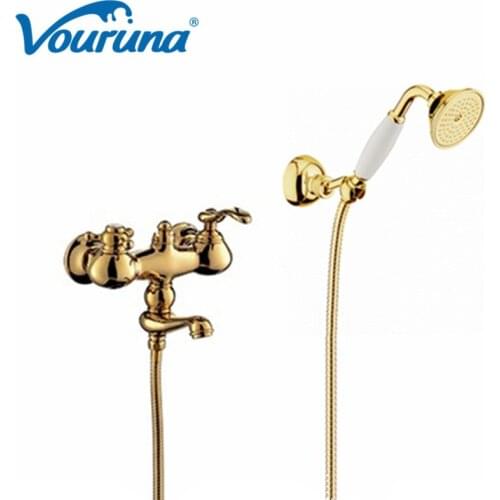 VOURUNA Golden Bath &shower Faucet Mixer Tap Solid Brass Construction