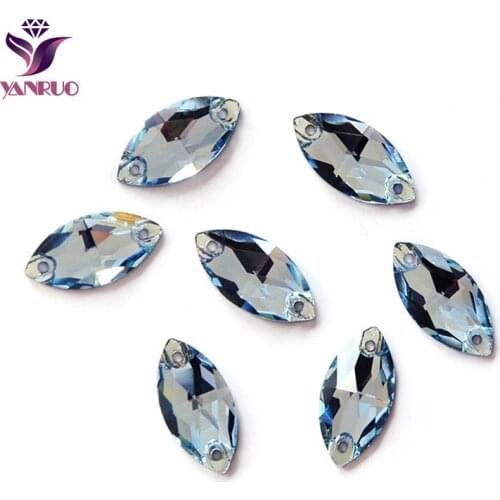 YANRUO 3223 Navette Aquamarine Flatback Rhinestones Crystal Stone Sew On Rhinestone Sewing Crystals Aqua Beads Stones