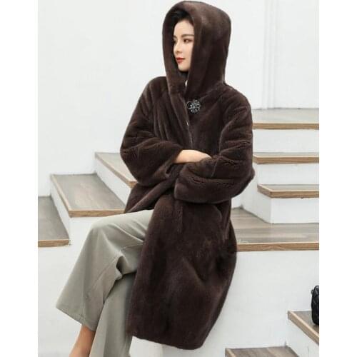 New S/9Xl Women Imitation Mink Fur Jackets Hooded Oversized Warm Female Long Section Fake Fur Outwears Casaco Feminino J3243